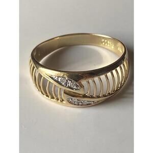 SOLD 18K Gold PT900 Platinum 0.02 Ct Diamond Ring, 2.4g, Size 7